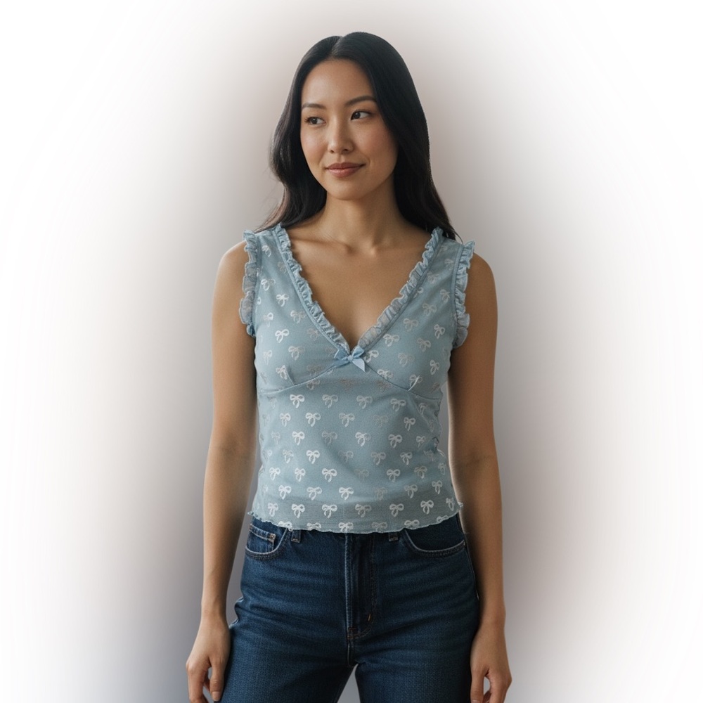 Honey and Sparkle Blue Ruffle Trim Junior Top Size XS